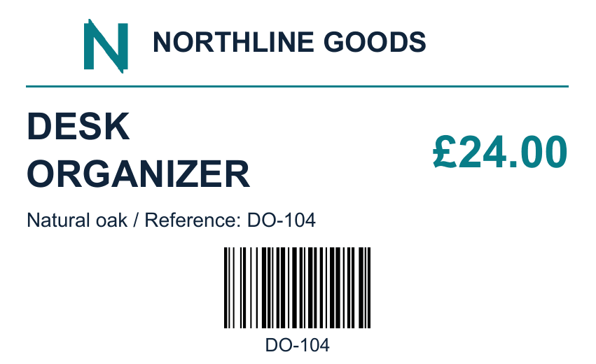 Northline desk organizer label DO-104 with a barcode.